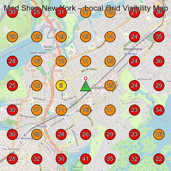 Mod Shop New York GeoGrid visibility map for Baby Store in Cedarhurst